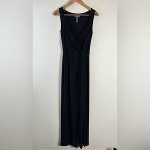 Lauren Ralph Lauren Evening Gown Black Maxi Dress Twisted Front Detail Size 2
